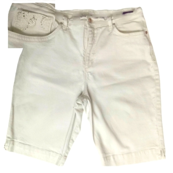 Gloria Vanderbilt Jean Short Burmuda Stretch High Rise Wm 10 Pocket Detail Ivory - Picture 1 of 7